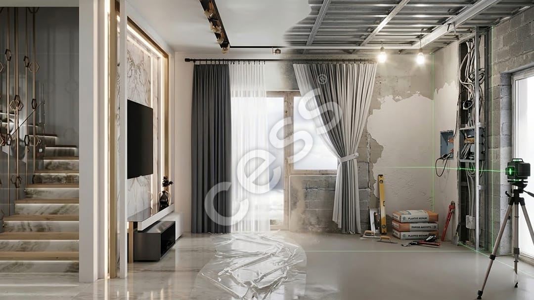 Villa İç Mimari Dekorasyon Zemin ve Duvar Hazırlığı
